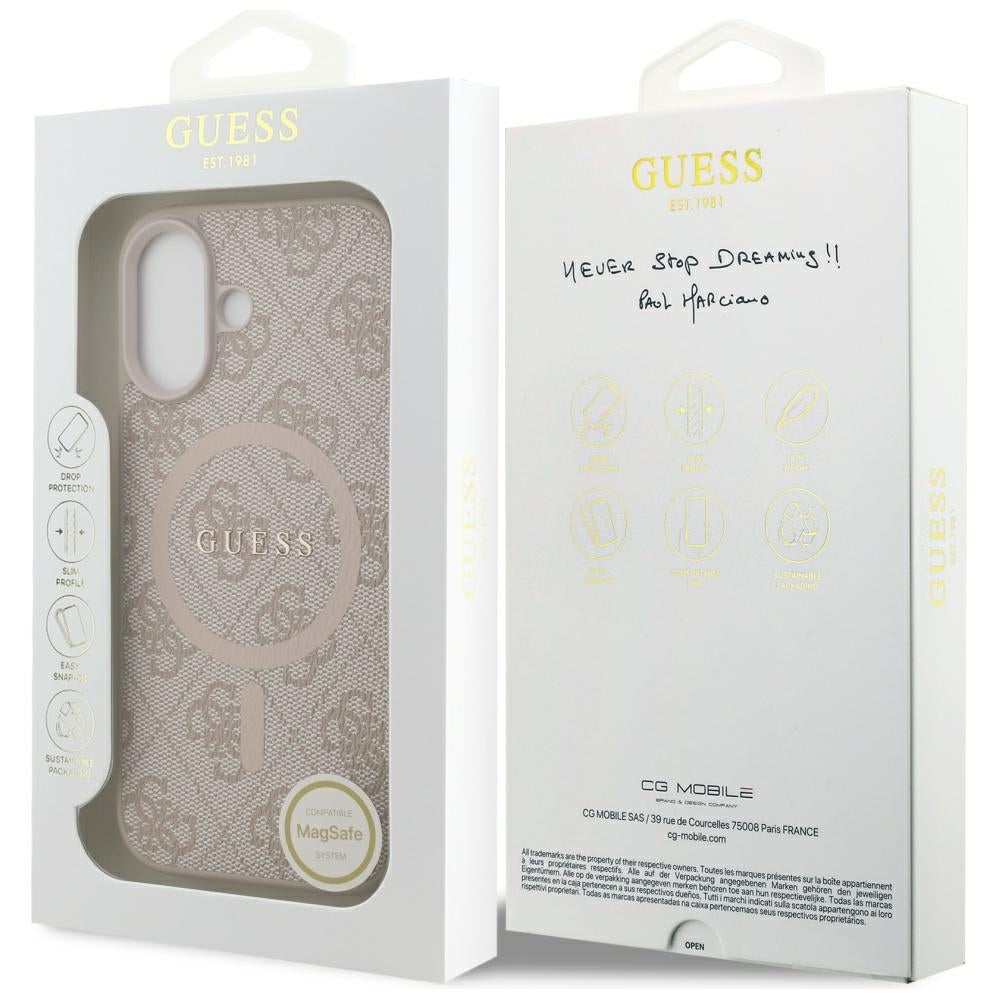 Калъф MagSafe за Apple iPhone 17, Guess, 4G Ring Classic Logo, Розов