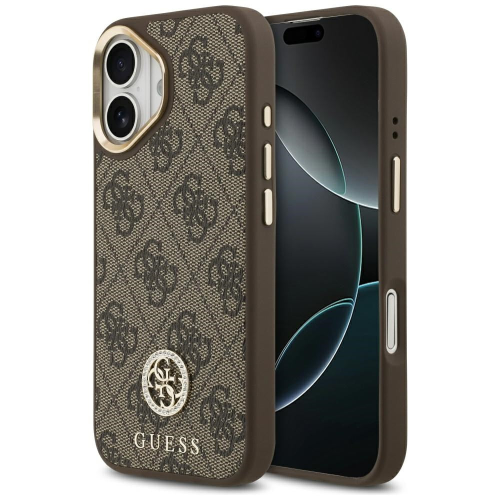 Калъф MagSafe за Apple iPhone 17, Guess, 4G Strass Logo, Кафяв