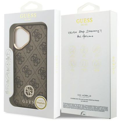 Калъф MagSafe за Apple iPhone 17, Guess, 4G Strass Logo, Кафяв