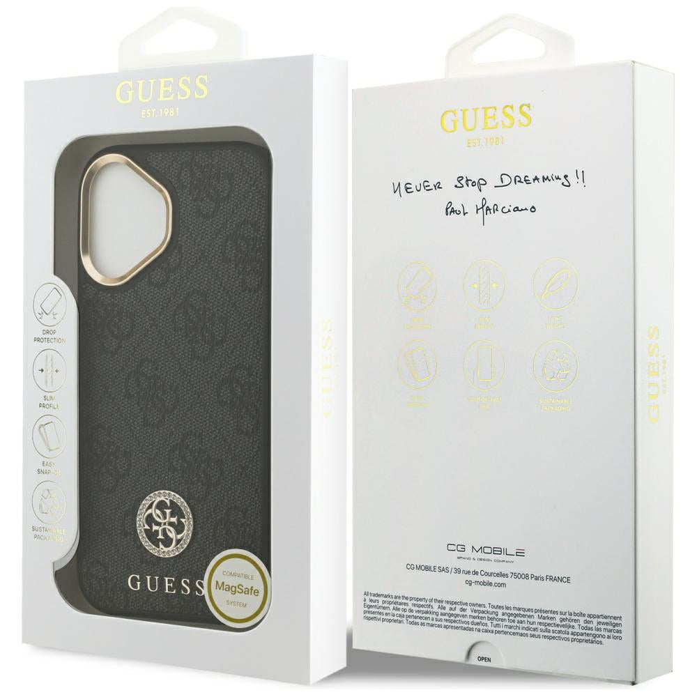 Калъф MagSafe за Apple iPhone 17, Guess, 4G Strass Logo, Черен