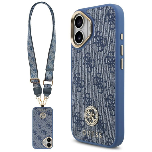 Калъф MagSafe за Apple iPhone 17, Guess, 4G Strass Logo with Big Strap, Син