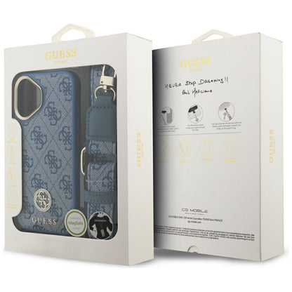 Калъф MagSafe за Apple iPhone 17, Guess, 4G Strass Logo with Big Strap, Син