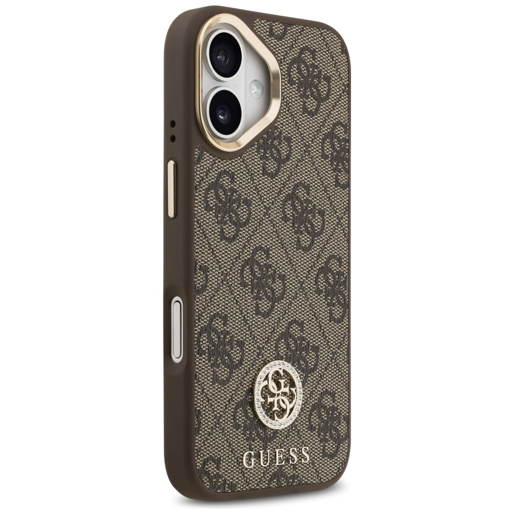 Калъф MagSafe за Apple iPhone 17, Guess, 4G Strass Logo with Big Strap, Кафяв