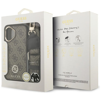 Калъф MagSafe за Apple iPhone 17, Guess, 4G Strass Logo with Big Strap, Кафяв
