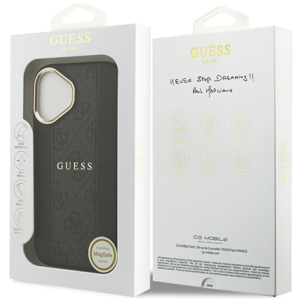 Калъф MagSafe за Apple iPhone 17, Guess, 4G Stripe, Черен