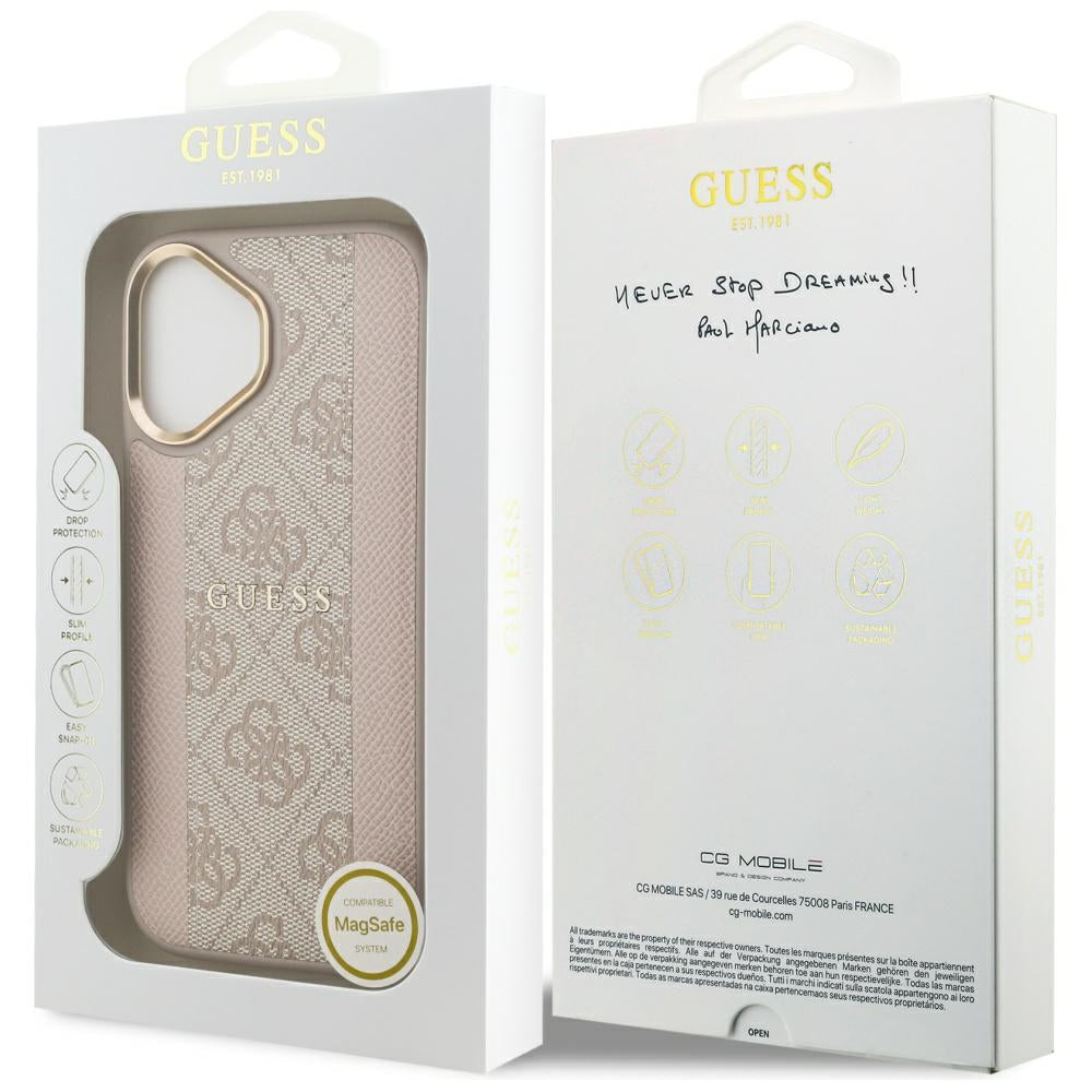 Калъф MagSafe за Apple iPhone 17, Guess, 4G Stripe, Розов