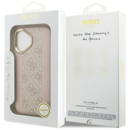 Калъф MagSafe за Apple iPhone 17, Guess, 4G Stripe, Розов