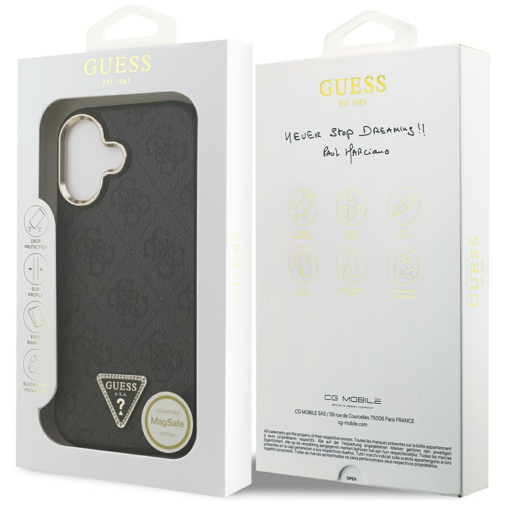 Калъф MagSafe за Apple iPhone 17, Guess, 4G Triangle Diamond Logo, Черен