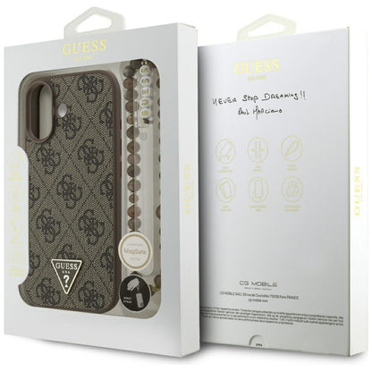 Калъф MagSafe за Apple iPhone 17, Guess, 4G Triangle Logo Cord Strap, Кафяв