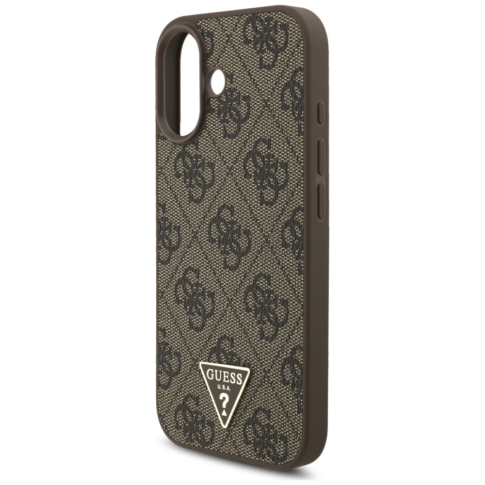 Калъф MagSafe за Apple iPhone 17, Guess, 4G Triangle Logo Cord Strap, Кафяв