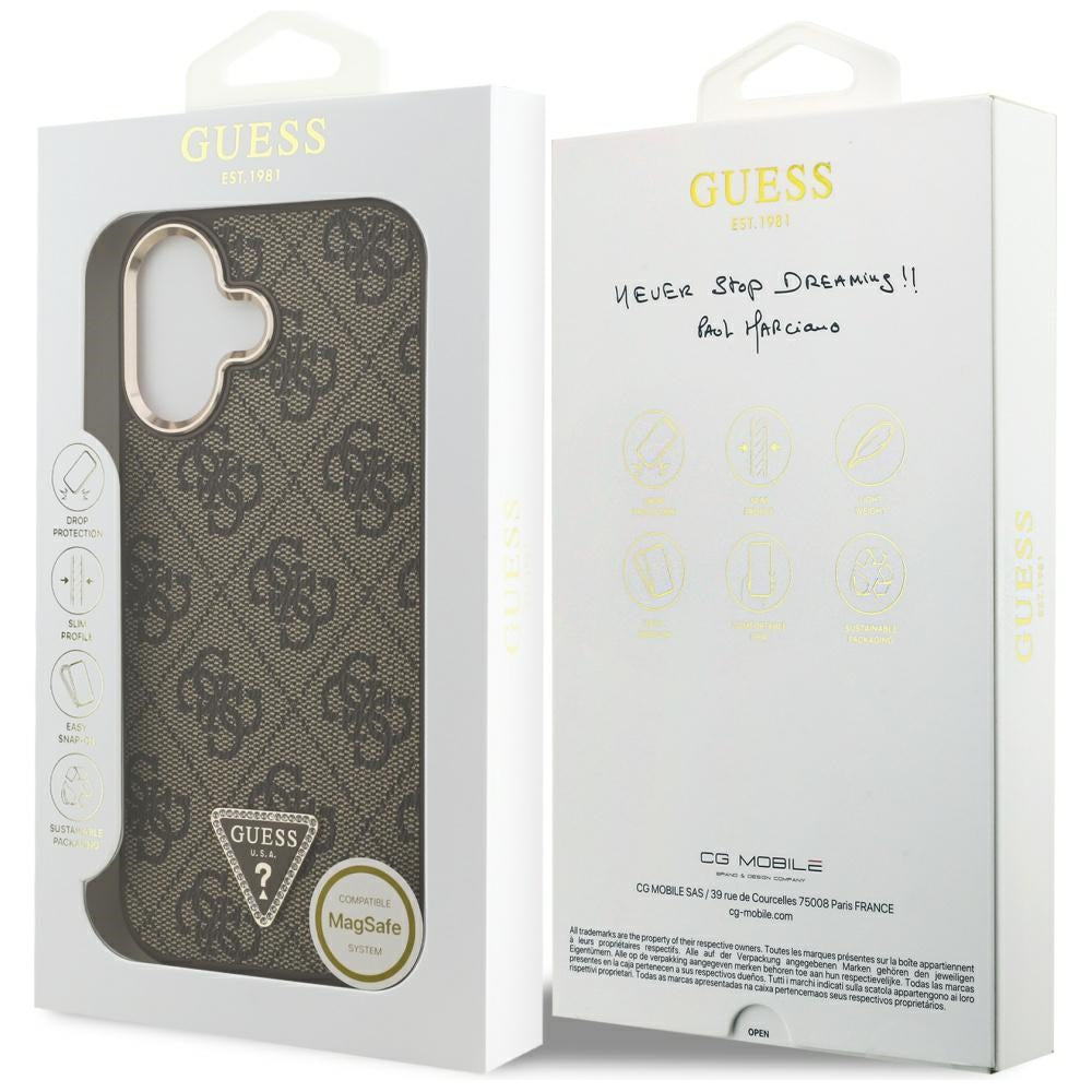 Калъф MagSafe за Apple iPhone 17, Guess, 4G Triangle Logo, Златисто-кафяв
