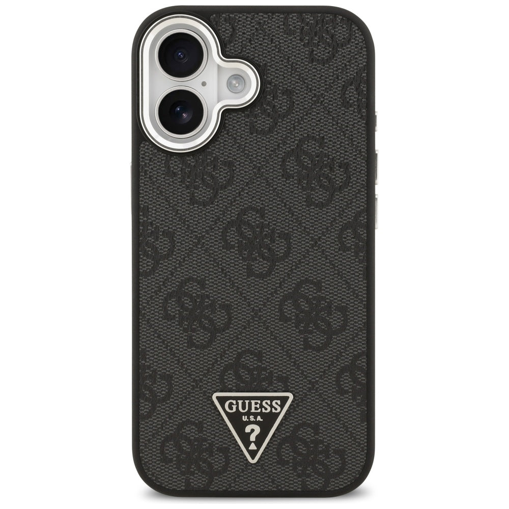 Калъф MagSafe за Apple iPhone 17, Guess, 4G Triangle Logo, Черно Сребрист