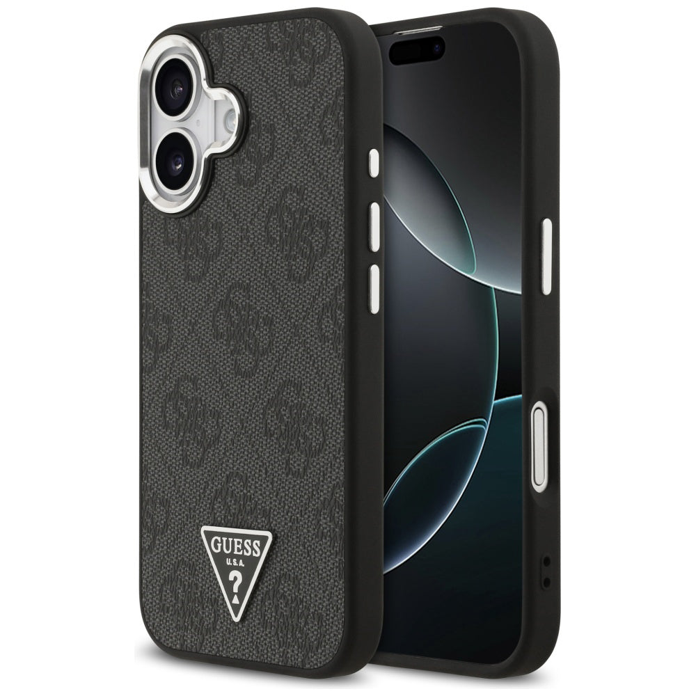 Калъф MagSafe за Apple iPhone 17, Guess, 4G Triangle Logo, Черно Сребрист