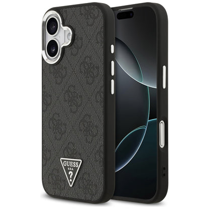 Калъф MagSafe за Apple iPhone 17, Guess, 4G Triangle Logo, Черно Сребрист