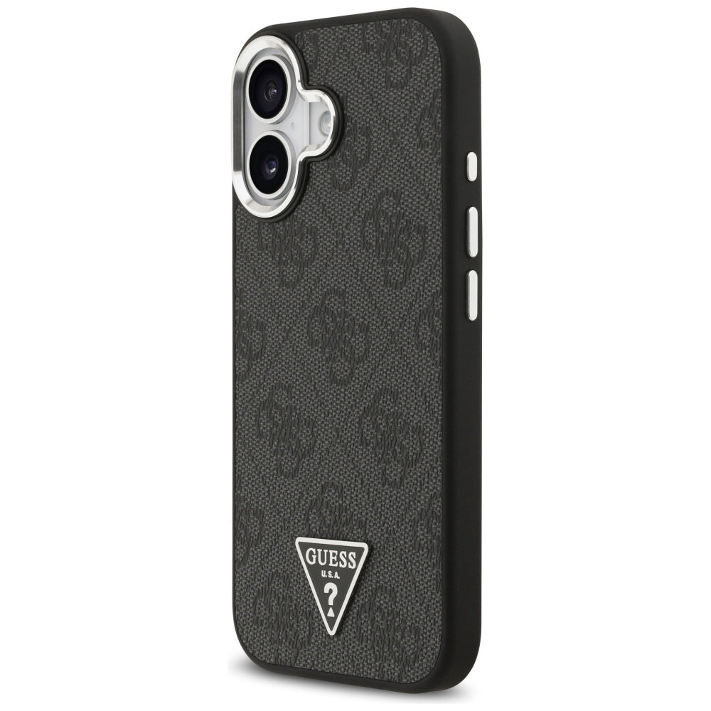 Калъф MagSafe за Apple iPhone 17, Guess, 4G Triangle Logo, Черно Сребрист