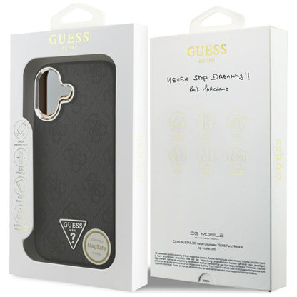 Калъф MagSafe за Apple iPhone 17, Guess, 4G Triangle Logo, Черно Сребрист