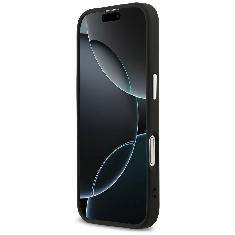 Калъф MagSafe за Apple iPhone 17, Guess, 4G Triangle Logo, Черно Сребрист
