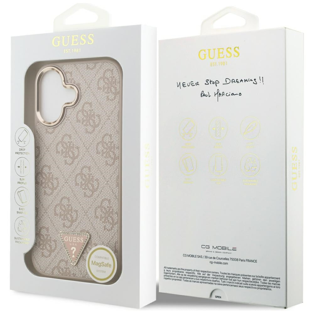 Калъф MagSafe за Apple iPhone 17, Guess, 4G Triangle Logo, Розово Злато