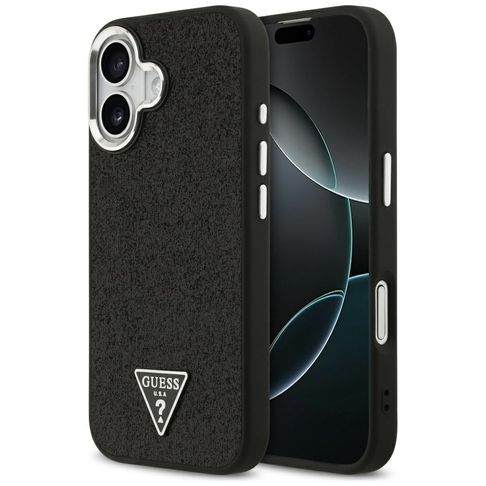 Калъф MagSafe за Apple iPhone 17, Guess, Glitter Triangle Logo, Черен