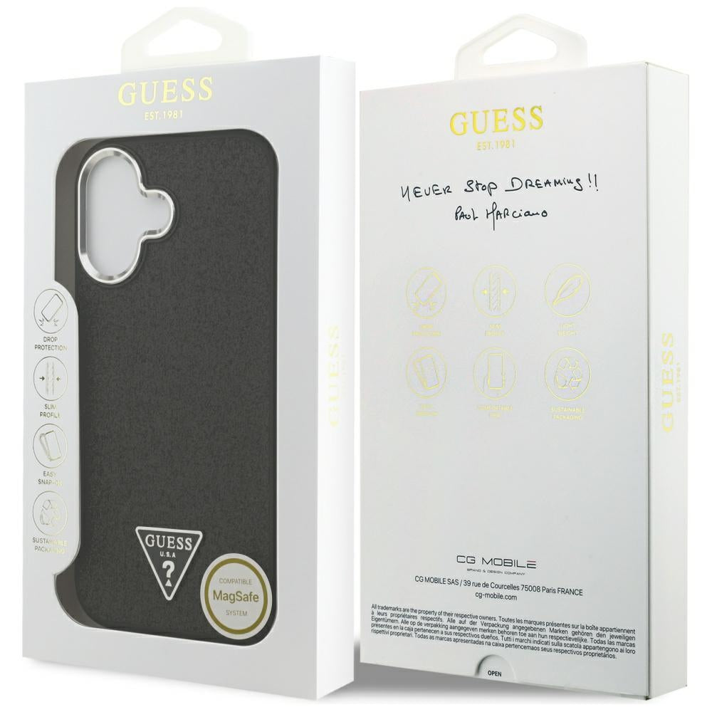 Калъф MagSafe за Apple iPhone 17, Guess, Glitter Triangle Logo, Черен