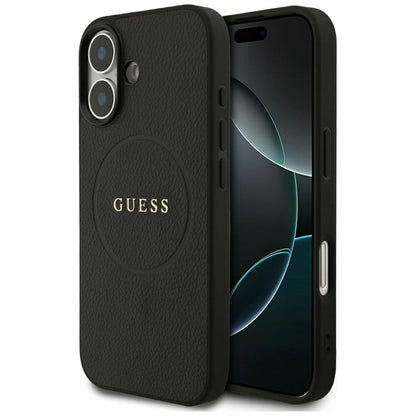 Калъф MagSafe за Apple iPhone 17, Guess, Grained Gold Ring, Черен