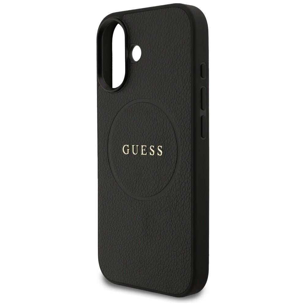 Калъф MagSafe за Apple iPhone 17, Guess, Grained Gold Ring, Черен