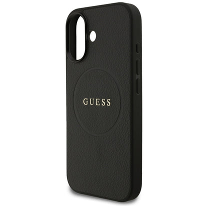 Калъф MagSafe за Apple iPhone 17, Guess, Grained Gold Ring, Черен