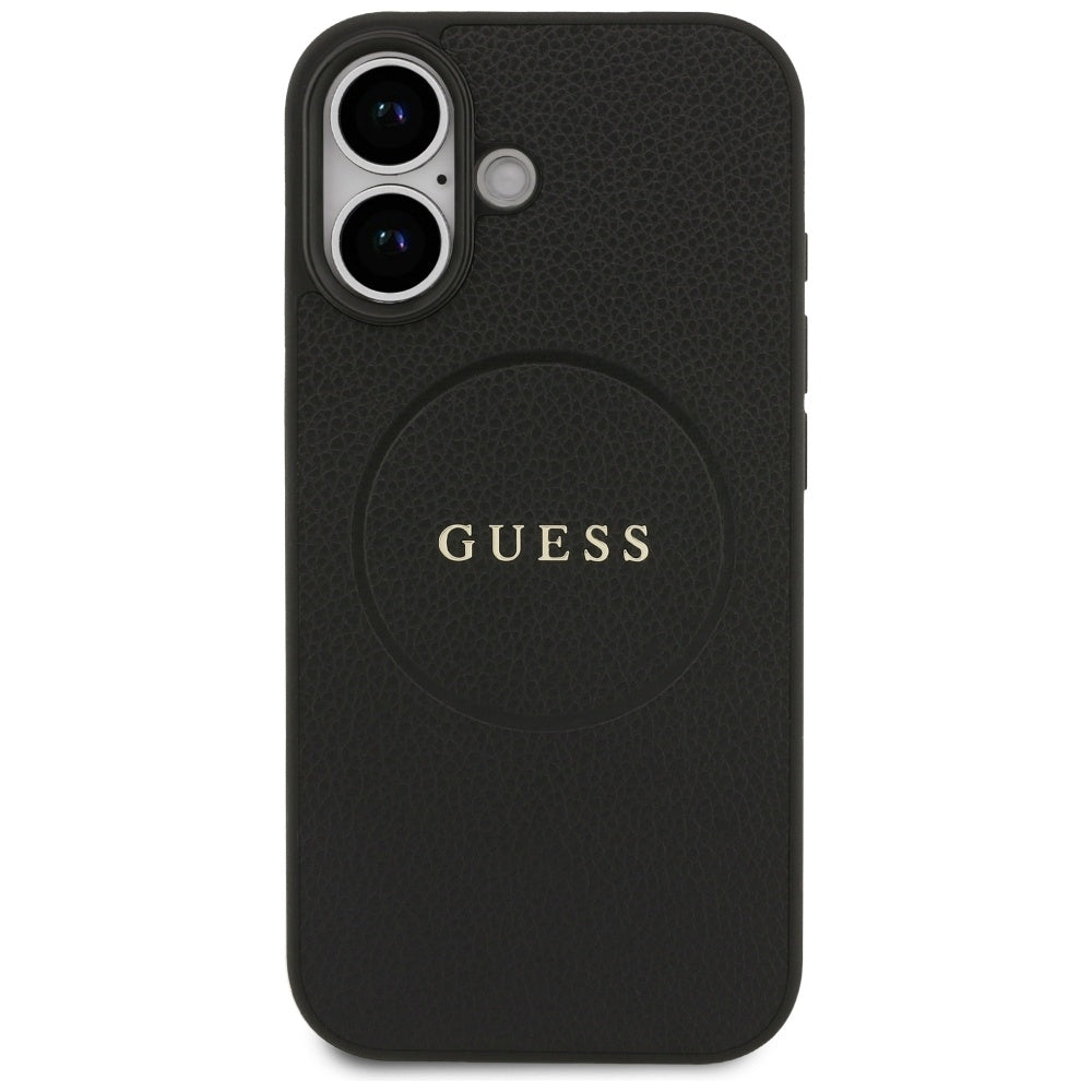 Калъф MagSafe за Apple iPhone 17, Guess, Grained Gold Ring, Черен