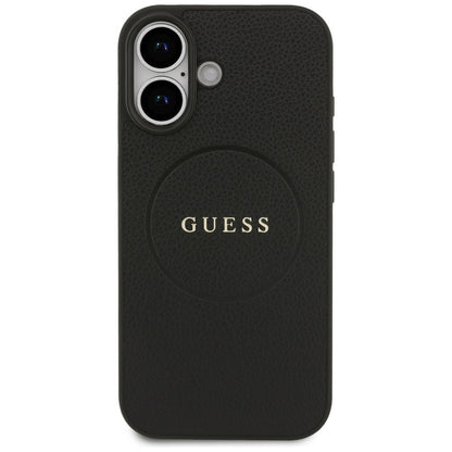 Калъф MagSafe за Apple iPhone 17, Guess, Grained Gold Ring, Черен