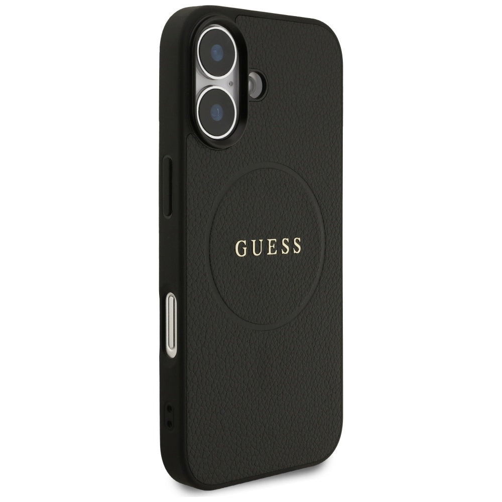Калъф MagSafe за Apple iPhone 17, Guess, Grained Gold Ring, Черен