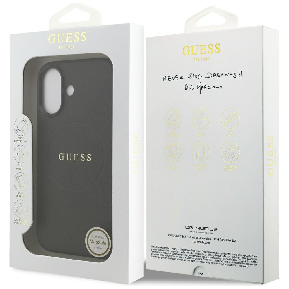 Калъф MagSafe за Apple iPhone 17, Guess, Grained Gold Ring, Черен