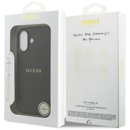 Калъф MagSafe за Apple iPhone 17, Guess, Grained Gold Ring, Черен