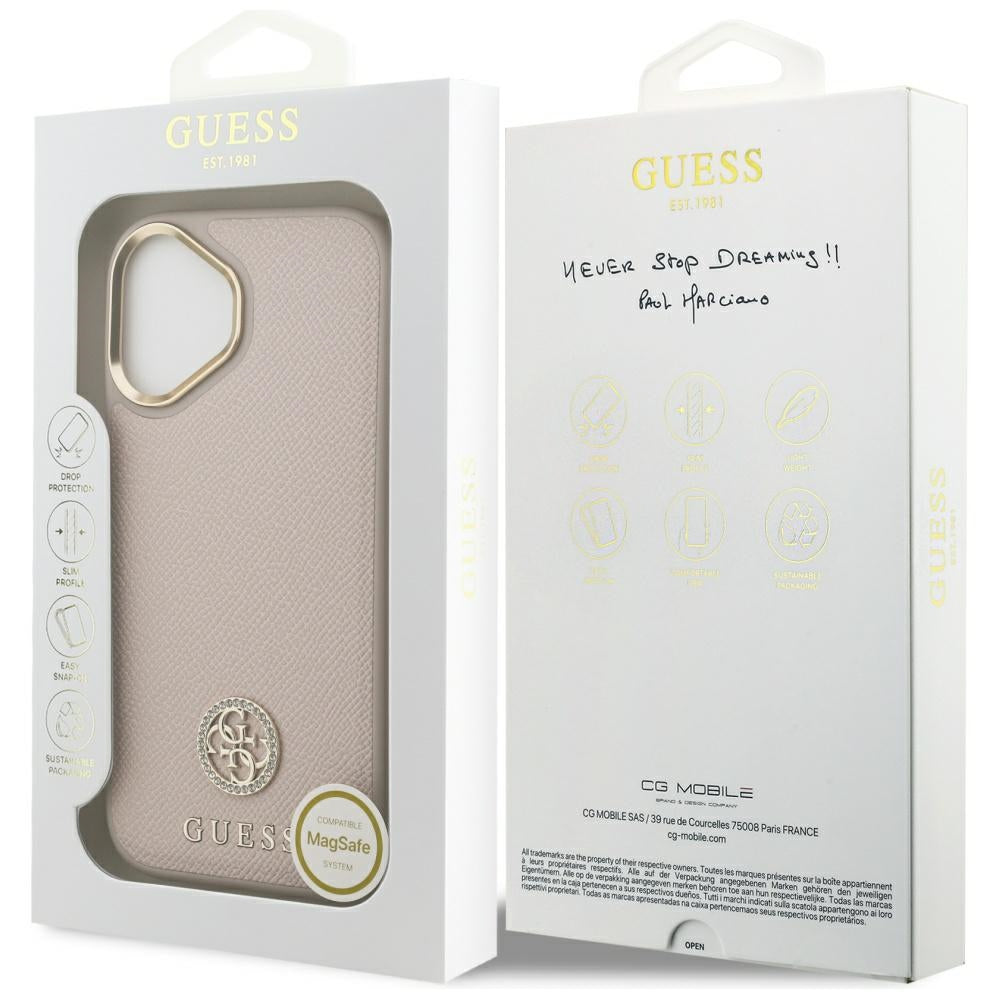 Калъф MagSafe за Apple iPhone 17, Guess, Grained Strass Logo, Розов