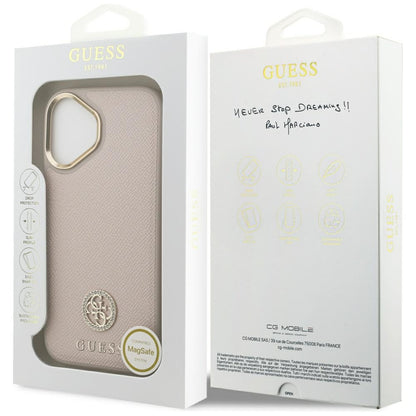 Калъф MagSafe за Apple iPhone 17, Guess, Grained Strass Logo, Розов