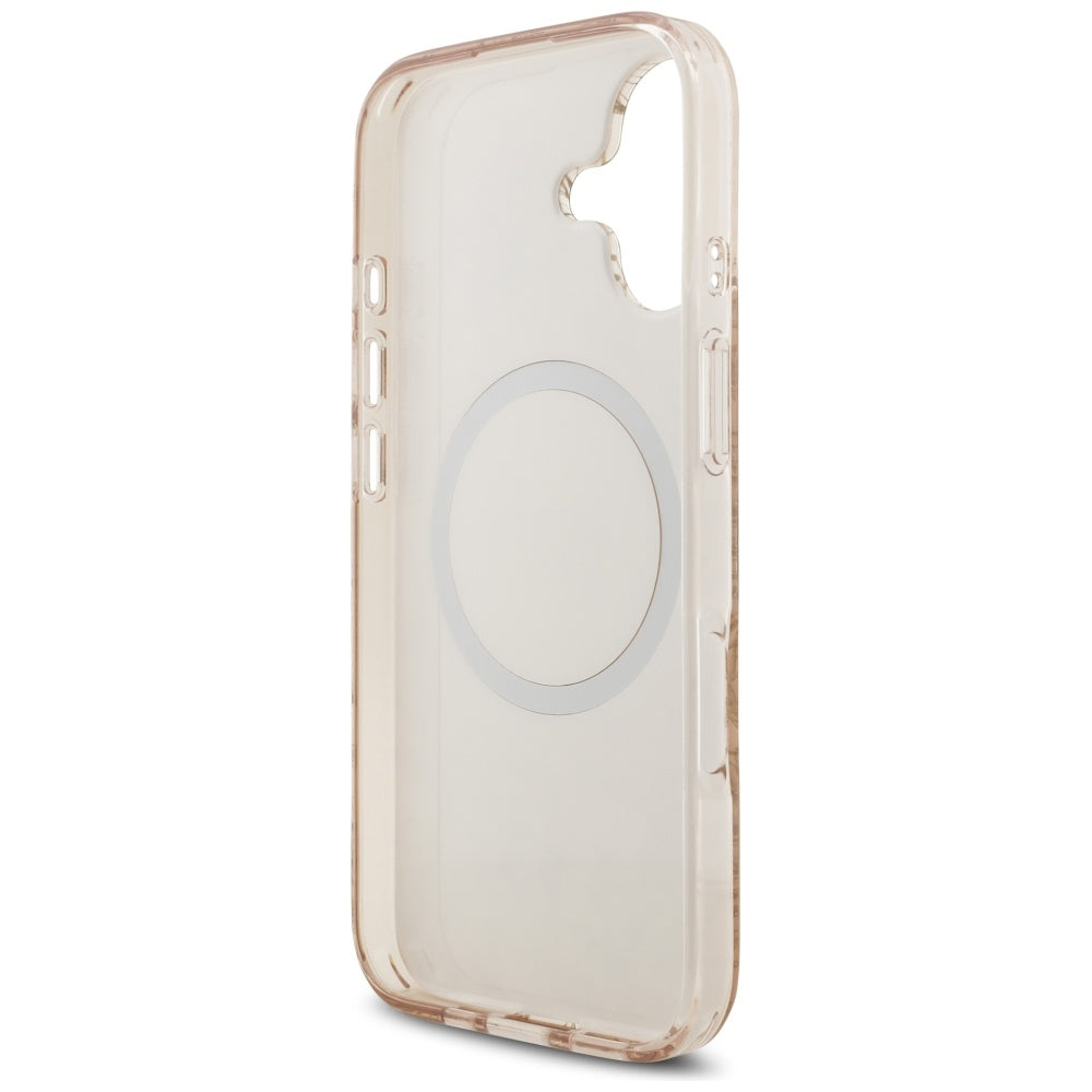 Калъф MagSafe за Apple iPhone 17, Guess, IML Flowers Allover Electroplated with Pearl Strap, Черен