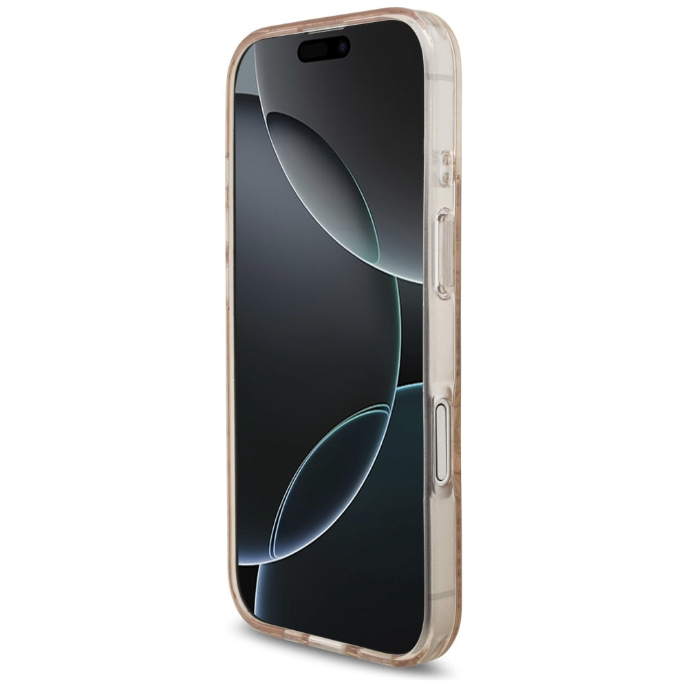 Калъф MagSafe за Apple iPhone 17, Guess, IML Flowers Allover Electroplated with Pearl Strap, Черен