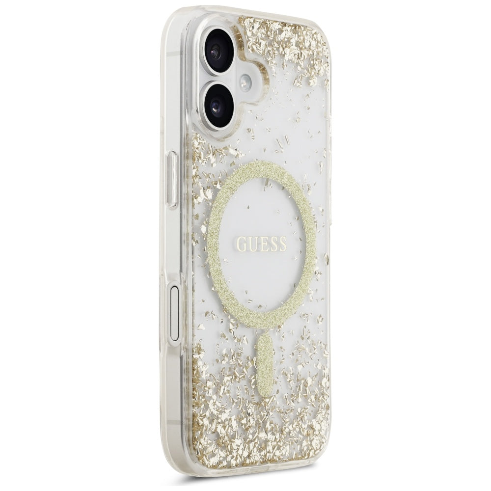 Калъф MagSafe за Apple iPhone 17, Guess, Resin Bottom Glitter, Златист