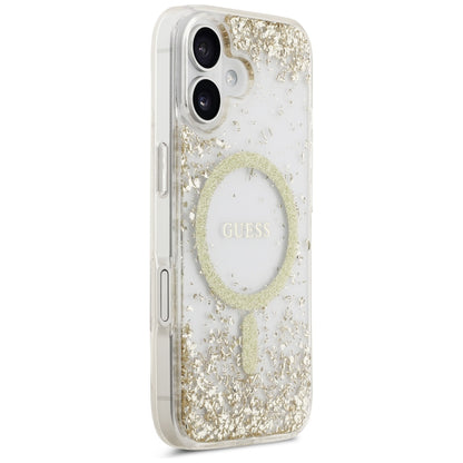 Калъф MagSafe за Apple iPhone 17, Guess, Resin Bottom Glitter, Златист