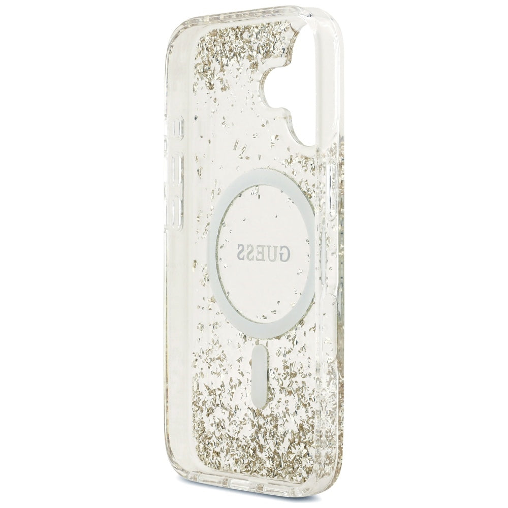 Калъф MagSafe за Apple iPhone 17, Guess, Resin Bottom Glitter, Златист