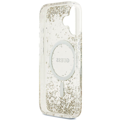 Калъф MagSafe за Apple iPhone 17, Guess, Resin Bottom Glitter, Златист