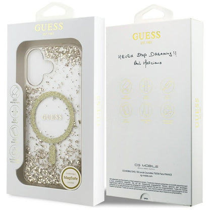Калъф MagSafe за Apple iPhone 17, Guess, Resin Bottom Glitter, Златист
