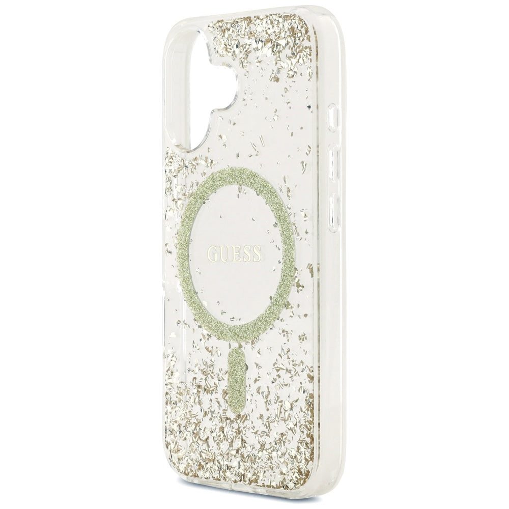 Калъф MagSafe за Apple iPhone 17, Guess, Resin Bottom Glitter, Златист