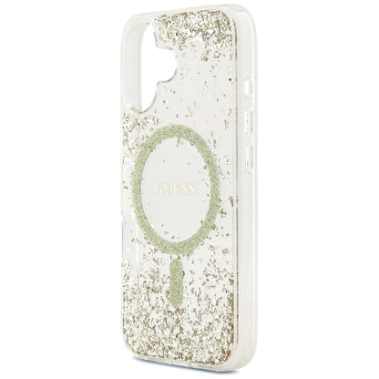Калъф MagSafe за Apple iPhone 17, Guess, Resin Bottom Glitter, Златист