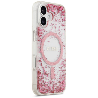 Калъф MagSafe за Apple iPhone 17, Guess, Resin Bottom Glitter, Розов
