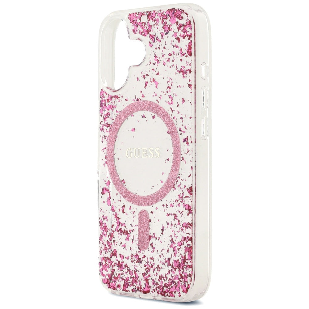 Калъф MagSafe за Apple iPhone 17, Guess, Resin Bottom Glitter, Розов