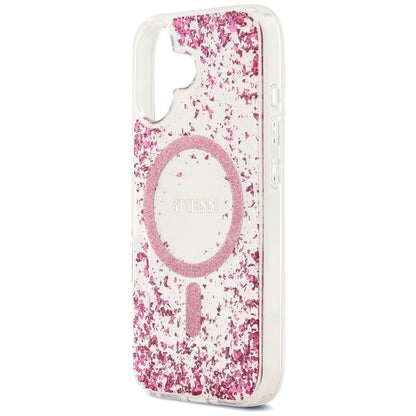 Калъф MagSafe за Apple iPhone 17, Guess, Resin Bottom Glitter, Розов