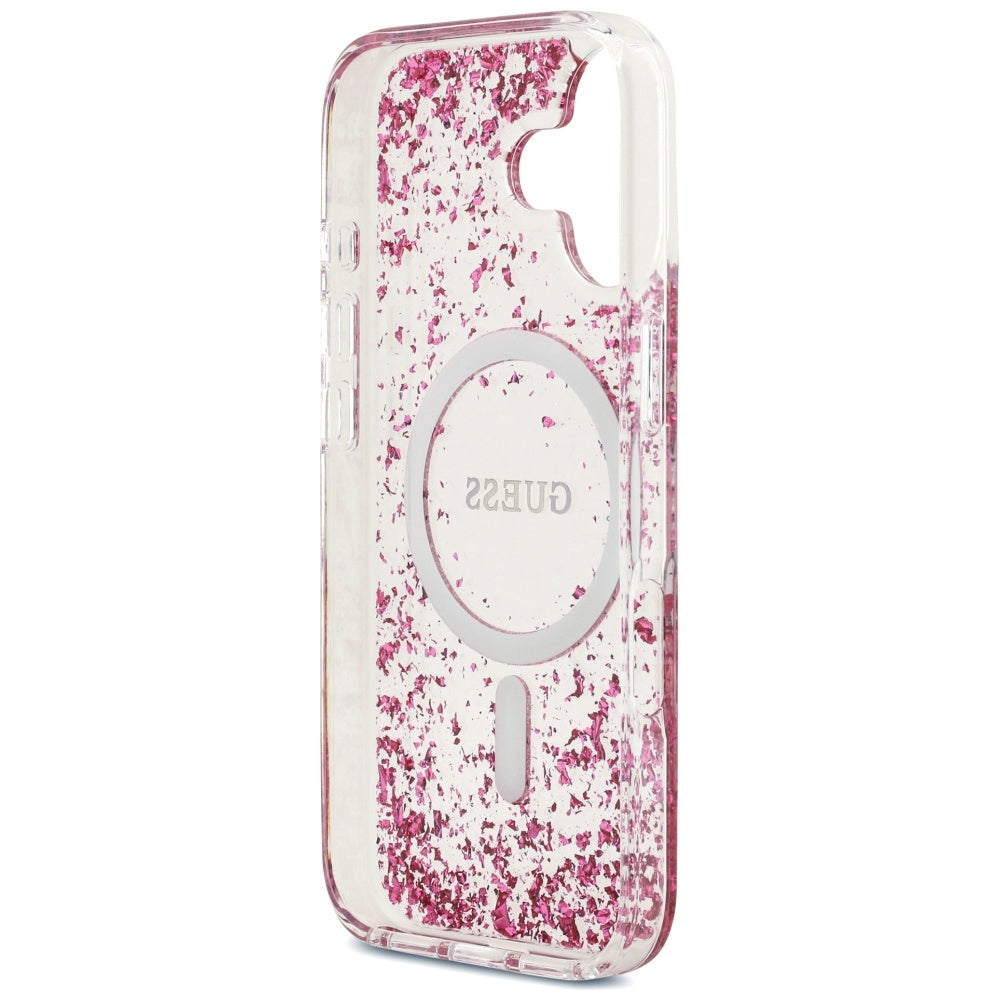 Калъф MagSafe за Apple iPhone 17, Guess, Resin Bottom Glitter, Розов