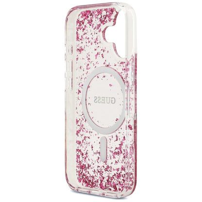 Калъф MagSafe за Apple iPhone 17, Guess, Resin Bottom Glitter, Розов