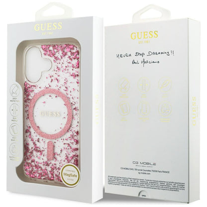 Калъф MagSafe за Apple iPhone 17, Guess, Resin Bottom Glitter, Розов