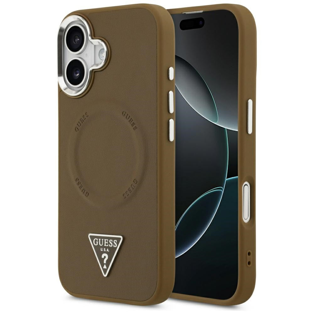 Калъф MagSafe за Apple iPhone 17, Guess, Triangle Logo, Сребристо-кафяв